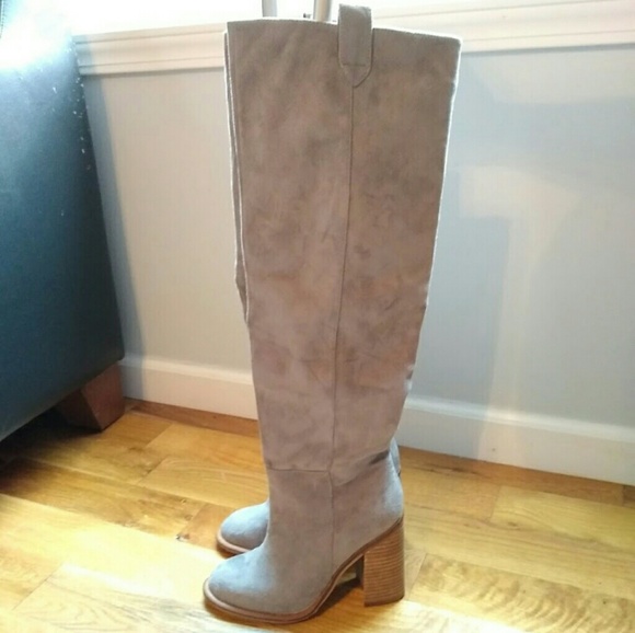 Very Volatile Shoes - VERY VOLATILE GREY SUEDE HEEL BOOT KNEE HIGH BOOT